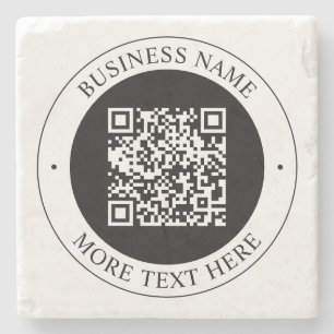 Porta-copo De Pedra Código QR com Nome da Empresa Texto Circular Editá