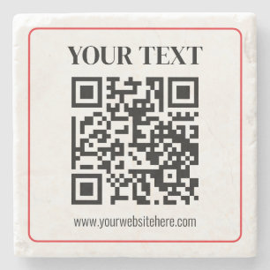 Porta-copo De Pedra Código QR simples preto e branco com borda vermelh