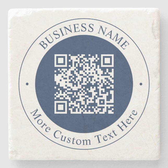 Porta-copo De Pedra Código QR & Texto personalizáveis | Azul Marinho E (Frente)