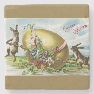 Porta-copo De Pedra Coelhinhos Vintage e Ovos de Páscoa Ouro
