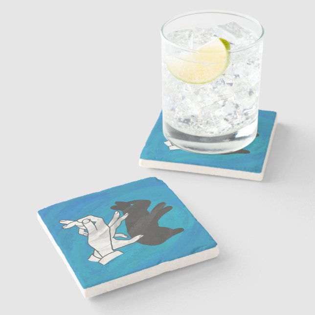 Porta-copo De Pedra Coelho Sombra em Azul (Lateral)