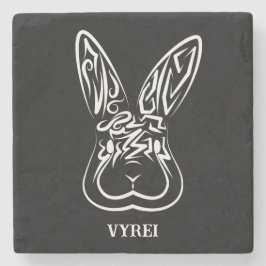 Porta-copo De Pedra Coelho Tribal Negro e Branco