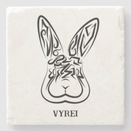 Porta-copo De Pedra Coelho Tribal Negro e Branco