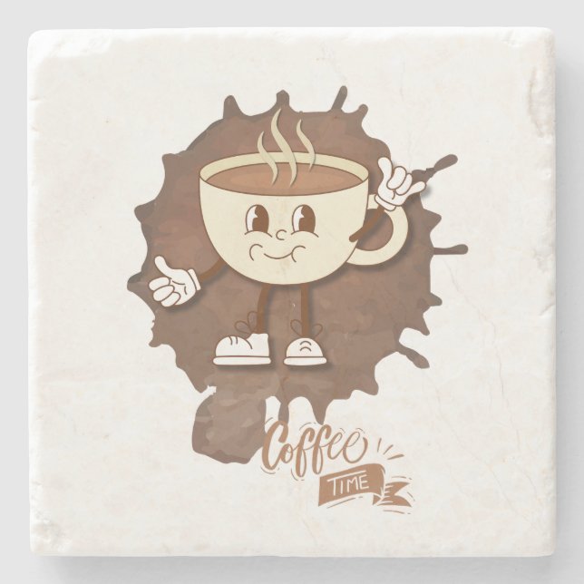 Porta-copo De Pedra **Coffee Time – Cute Smiling Cup Steam  (Frente)