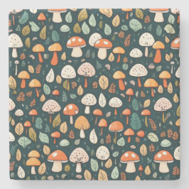 Porta-copo De Pedra Cogumelos brancos folhas design