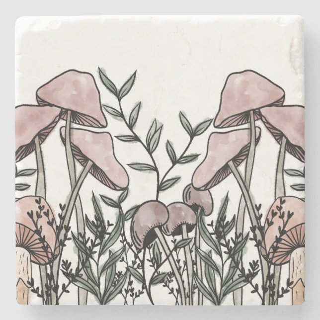 Porta-copo De Pedra Cogumelos selvagens (Frente)