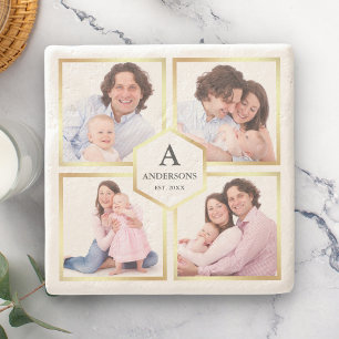 Porta-copo De Pedra Colagem de Fotos da Família de 4 Imagens Brancas