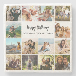 Porta-copo De Pedra Colagem de Fotos Personalizada de Feliz Aniversári