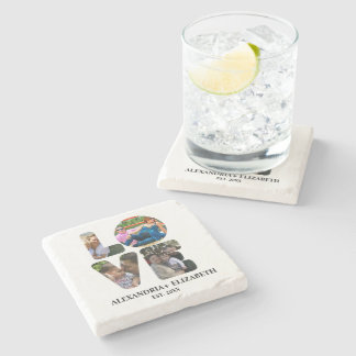 Porta-copo De Pedra Colagem personalizada de fotos de amor moderno 4 p