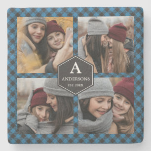 Porta-copo De Pedra Colar de Fotos da Família Blue Buffalo Plaid Lumbe