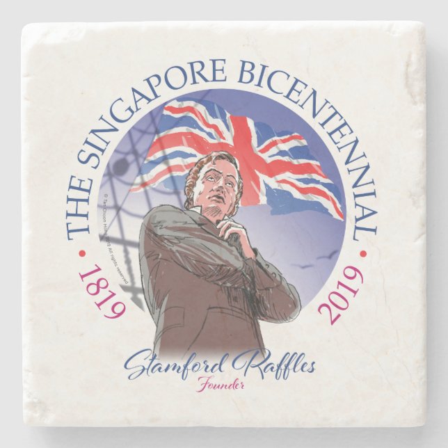 Porta-copo De Pedra Coleção Bicentenária de Cingapura (Frente)