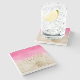 Porta-copo De Pedra Coloração d'água rosa Glam Dourada Tie Dye XOXO Gl