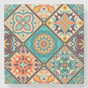 Porta-copo De Pedra Colorida azulejo de retalhos: Motivos islâmicos.