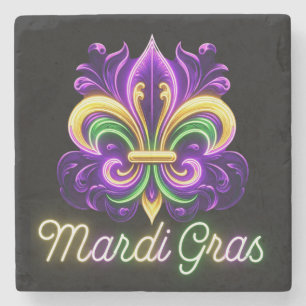 Porta-copo De Pedra Colorida Neon Mardi Gras Fleur de lis