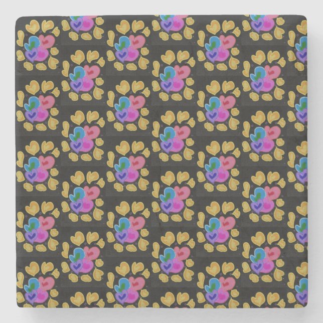 Porta-copo De Pedra Colourful Hearts Design (Frente)