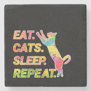 Porta-copo De Pedra Coma, Dorme, Gatos, Repetir - Gato Colorido