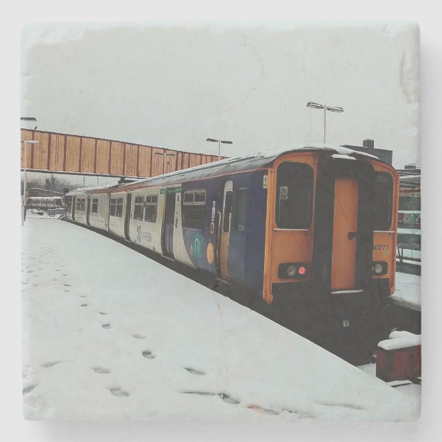 Porta-copo De Pedra Comboio amarelo e azul (Frente)