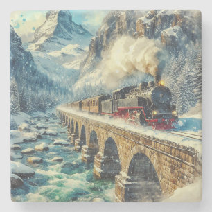 Porta-copo De Pedra Comboio com motor a vapor gerado por IA