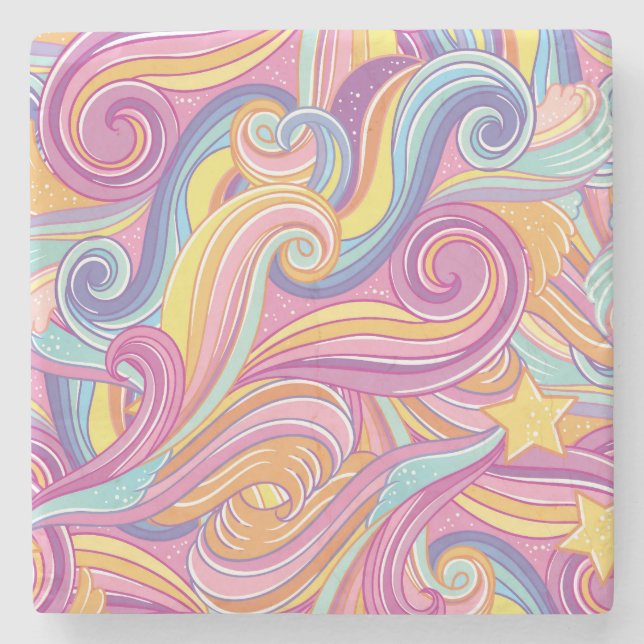 Porta-copo De Pedra Cometa Arco-Íris: Céu Sonho Mágico. (Frente)