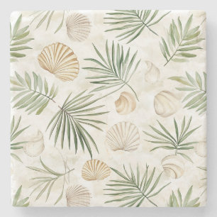 Porta-copo De Pedra Conchas de Praia Verde Creme  
