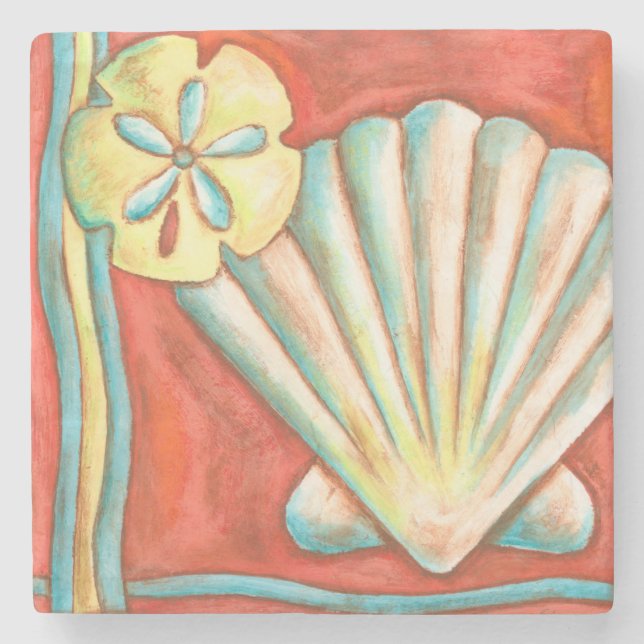 Porta-copo De Pedra Conchas Rustic Orange (Frente)