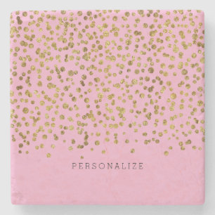 Porta-copo De Pedra Confete Glam Dourado e Rosa