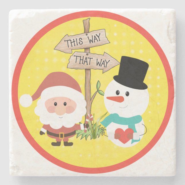 Porta-copo De Pedra Congelado ou Papais noeis? Que caminho para o Nata (Frente)