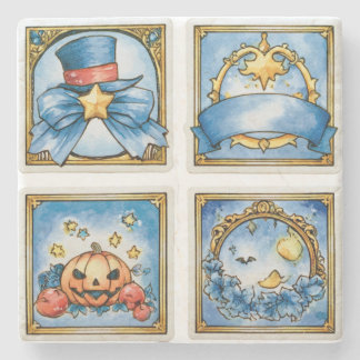 Porta-copo De Pedra Conto de Halloween Azul Vintage