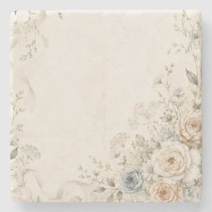 Porta-copo De Pedra Convite de Casamento com Detalhes Florais Elegante