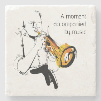 Porta-copo De Pedra Cool Retro Man Playing Trumpet - Jazz Music Art