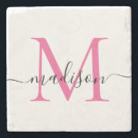 Porta-copo De Pedra Cor-de-rosa magenta magenta personalizada elegante<br><div class="desc">Elegante personalizado magenta-rosa-rosa-quente monograma com nome de script Na moda Porta copos Stone</div>