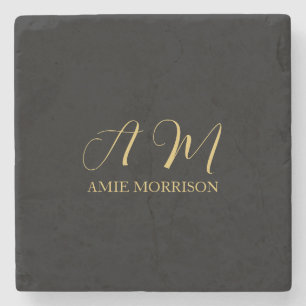 Porta-copo De Pedra Cor Dourada Preta Monograma Nome da Letra Inicial