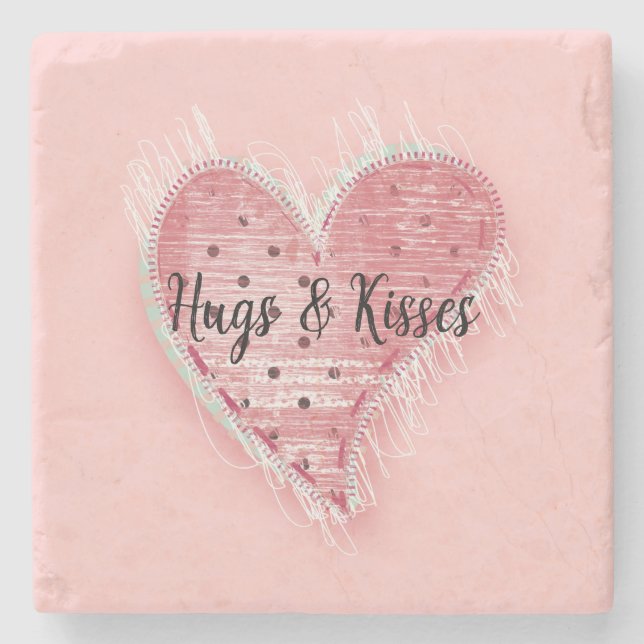 Porta-copo De Pedra Coração Pontilhado (Frente)