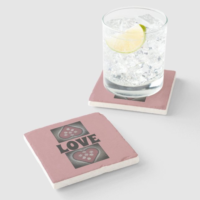 Porta-copo De Pedra Corações Brilhantes (Lateral)