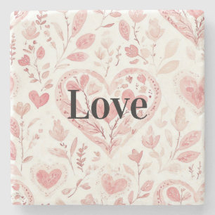 Porta-copo De Pedra Corações Cor-de-Rosa Amor Floral