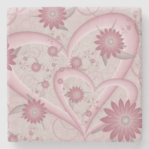Porta-copo De Pedra Corações e flores cor-de-Abstrato cor-de-rosa ador