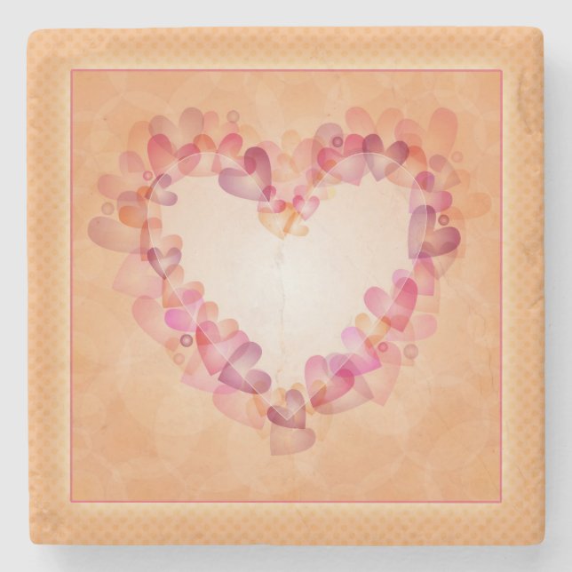 Porta-copo De Pedra Corações pastéis românticos e abstrato (Frente)