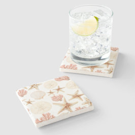 Porta-copo De Pedra Coral Laranja E Conchas Beige
