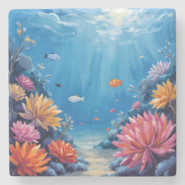 Porta-copo De Pedra Coral Reef Under the Sea Ocean Painting
