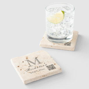 Porta-copo De Pedra Cordão QR de Travertine simples personalizado