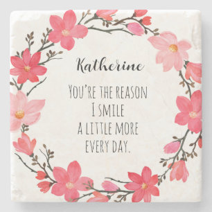 Porta-copo De Pedra Coroa Floral Rosa Bege Personalizada