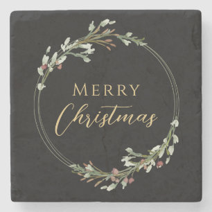 Porta-copo De Pedra Coroa Minimalista de Natal Preto