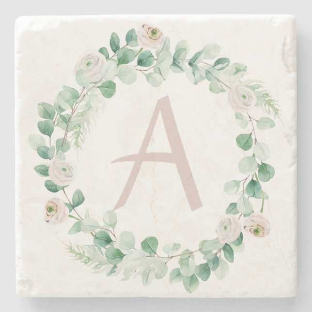 Porta-copo De Pedra coroa primavera com letra personalizável (Frente)