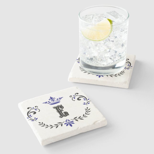 Porta-copo De Pedra Coroa Versa Monograma 'E' (Lateral)