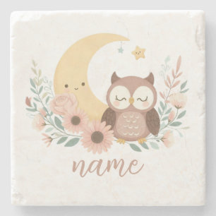 Porta-copo De Pedra Coruja-bebê bonita com lua