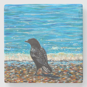 Porta-copo De Pedra Corvo na pintura Beach 3