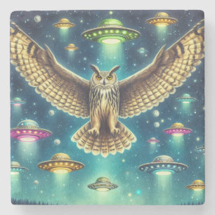 Porta-copo De Pedra Cosmic Owl Nightscape - OVNIs no céu