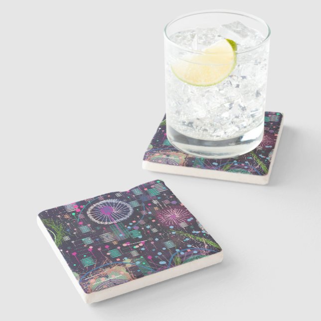 Porta-copo De Pedra Cosmic Snow Storm: Abstract Maximalism Art (Lateral)