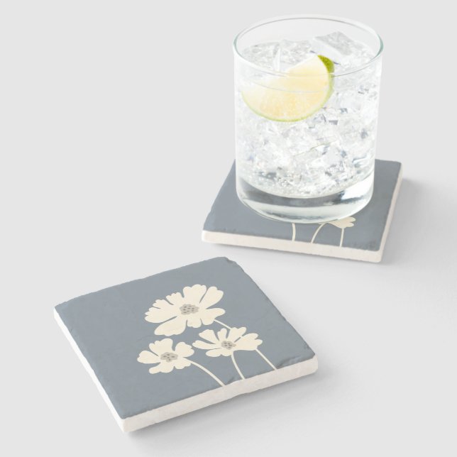 Porta-copo De Pedra Cosmos Flowers Silhouettes Moderno Muro Floral (Lateral)