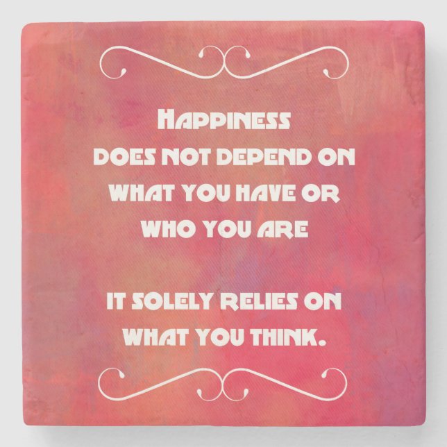 Porta-copo De Pedra Cotação Felicidade em um Abstrato Vermelho Laranja (Frente)